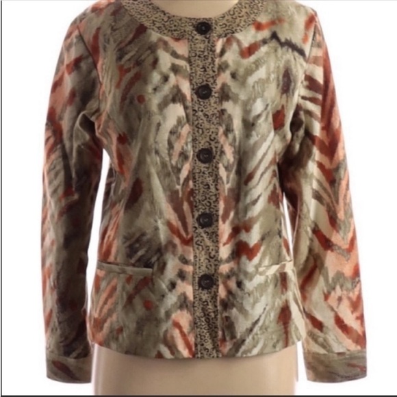 Chico's mixed animal print button down long sleeves cotton blazer. Size 1-medium - Picture 1 of 3